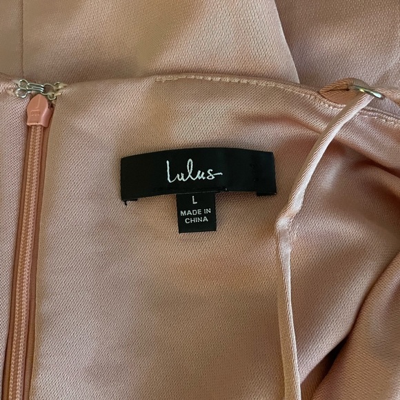 Lulu’s Glamourous Lifestyle Blush Pink Satin Faux-Wrap Mini Dress - Picture 10 of 11